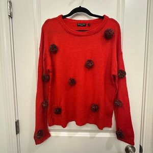 Brave Soul Red Sweater with Brown Pom-Poms